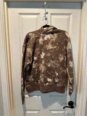 BP Men's Medium Brown Leaf-Print Hoodie Sweatshirt